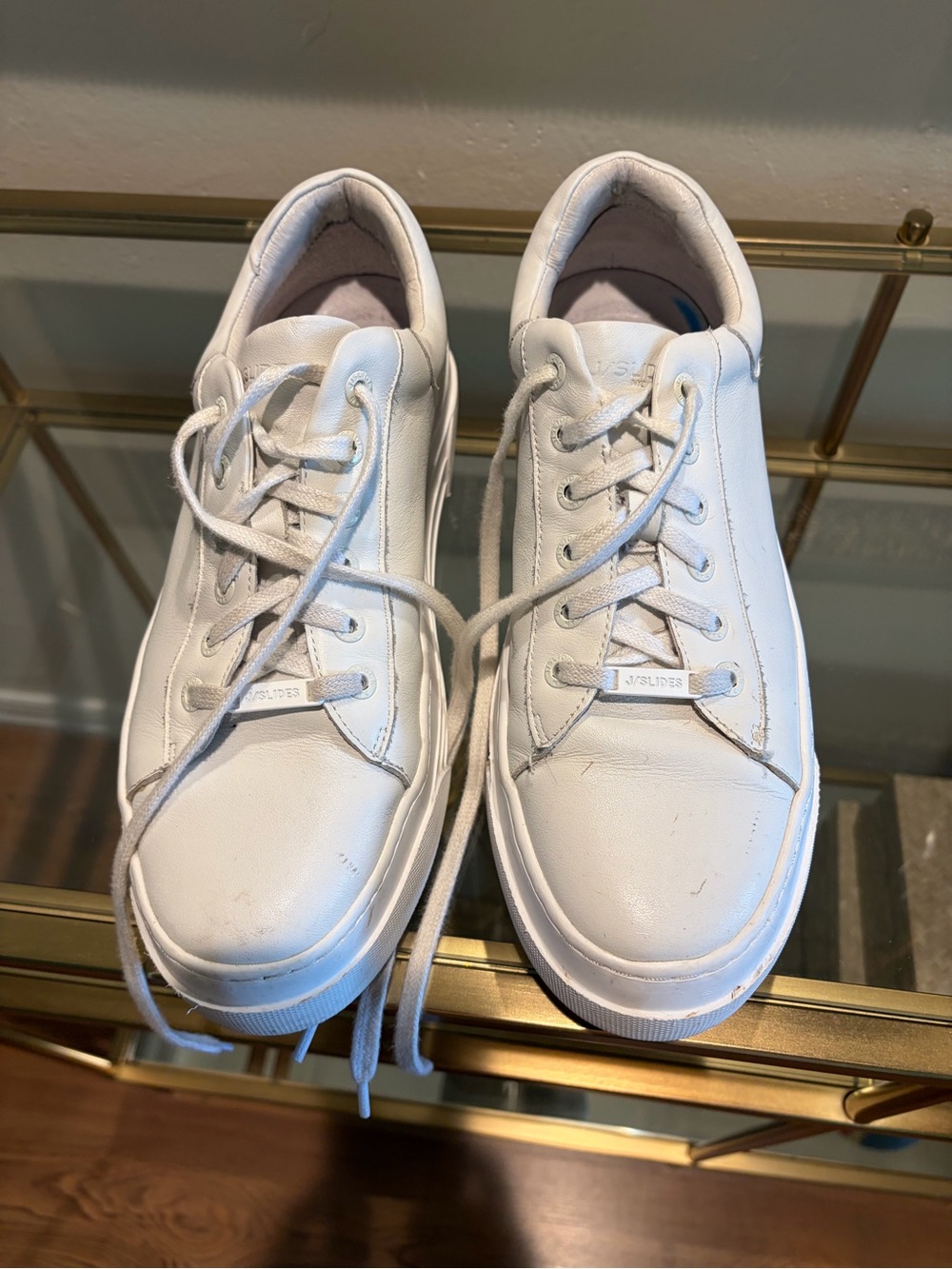 J/SLIDES Women’s White Leather Low-Top Lace-Up Sneakers